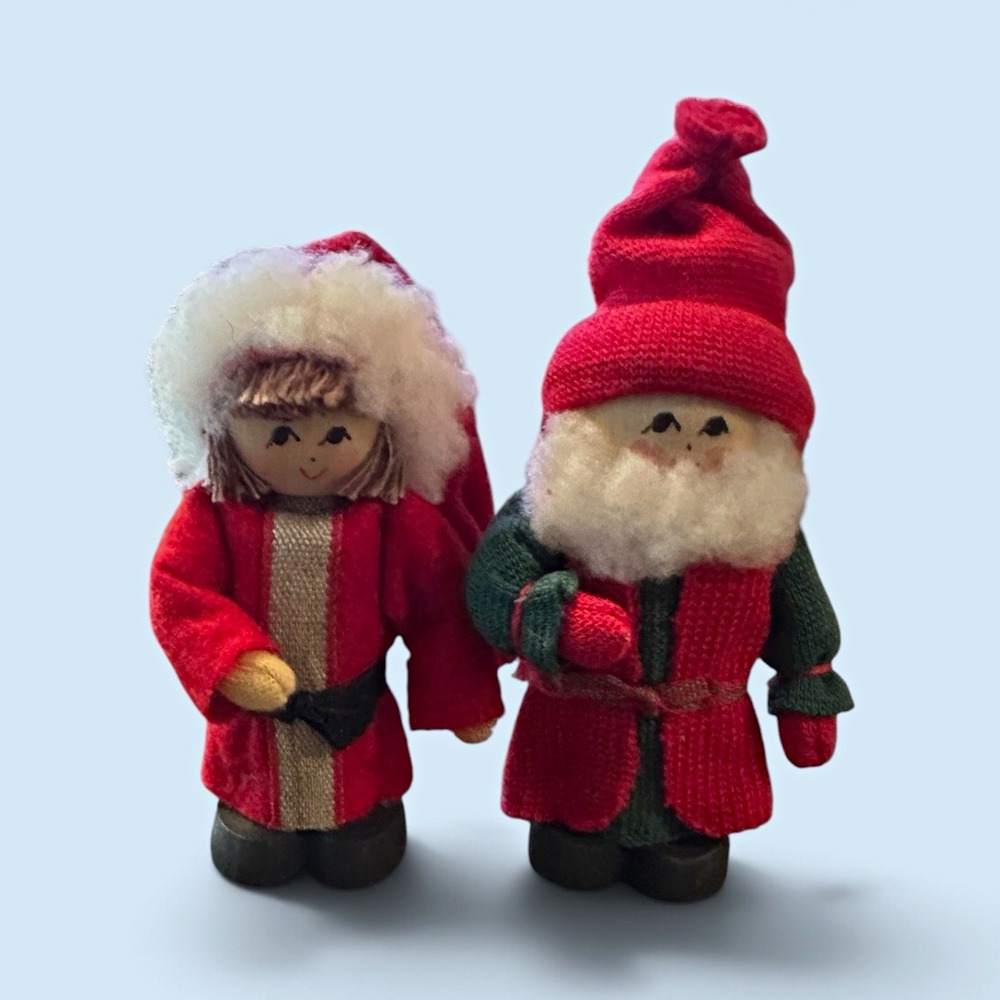 Swedish Tomte Santa Figure Christmas Girl Boy Set Wood Nisse Gnome Scandinavian